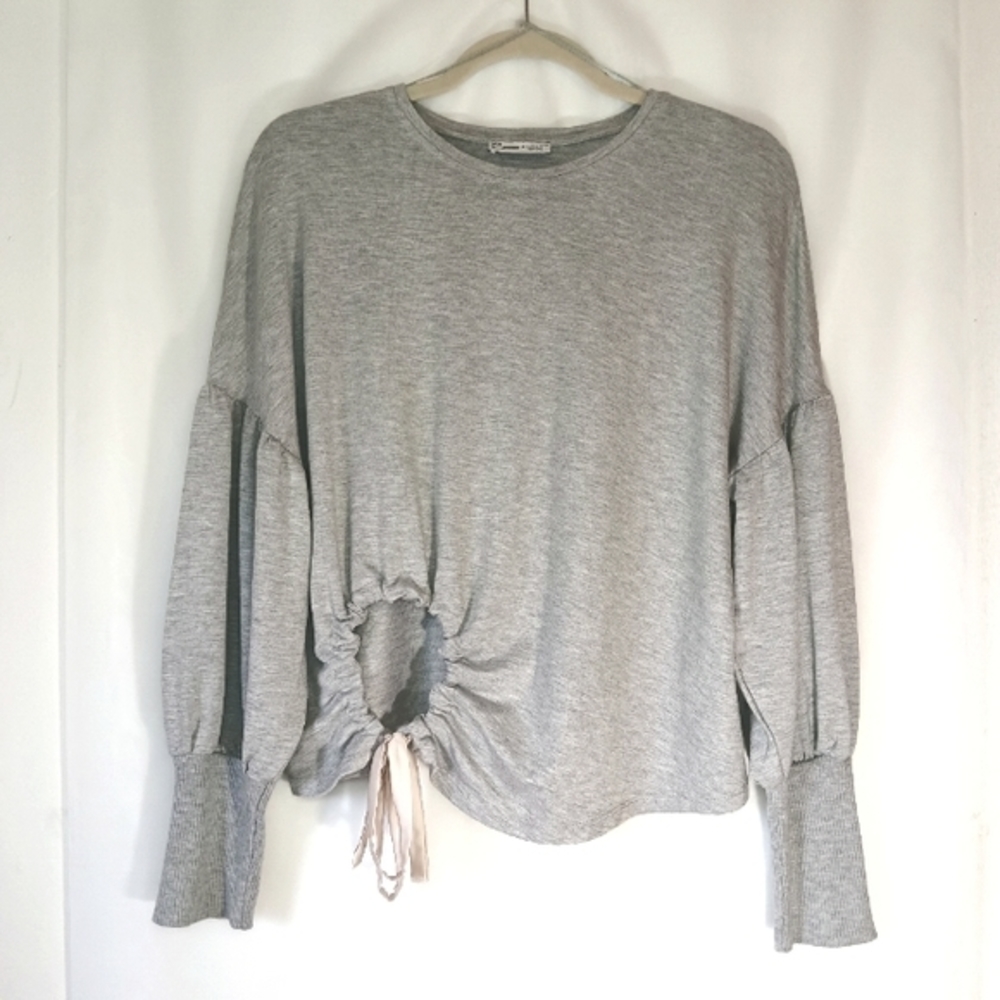 🎁 Zara Crew neck Sweater Drop Pleated Sleeves w/  Eccentric Drawstring Cut-out.